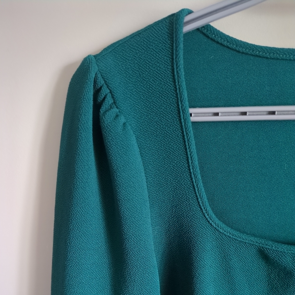 Shein Marley Square Neck Balloon Sleeve Mini Dress in Emerald Green Sz M - Picture 3 of 6
